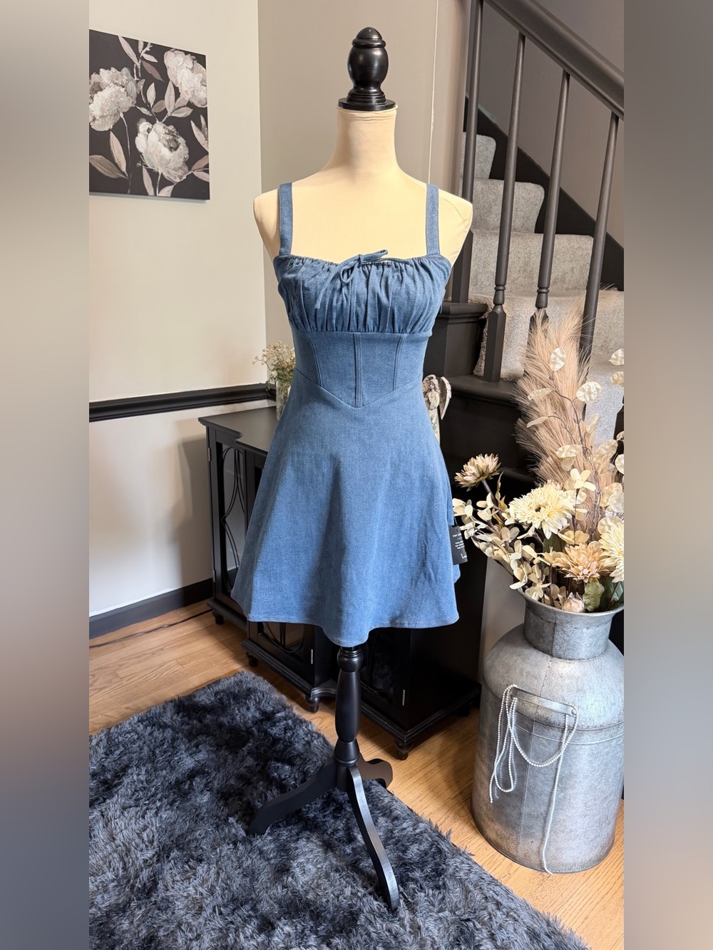 NWT Lulu's CONSIDERED CHARISMA Blue Denim Look Bustier Mini Dress Small - Picture 5 of 11